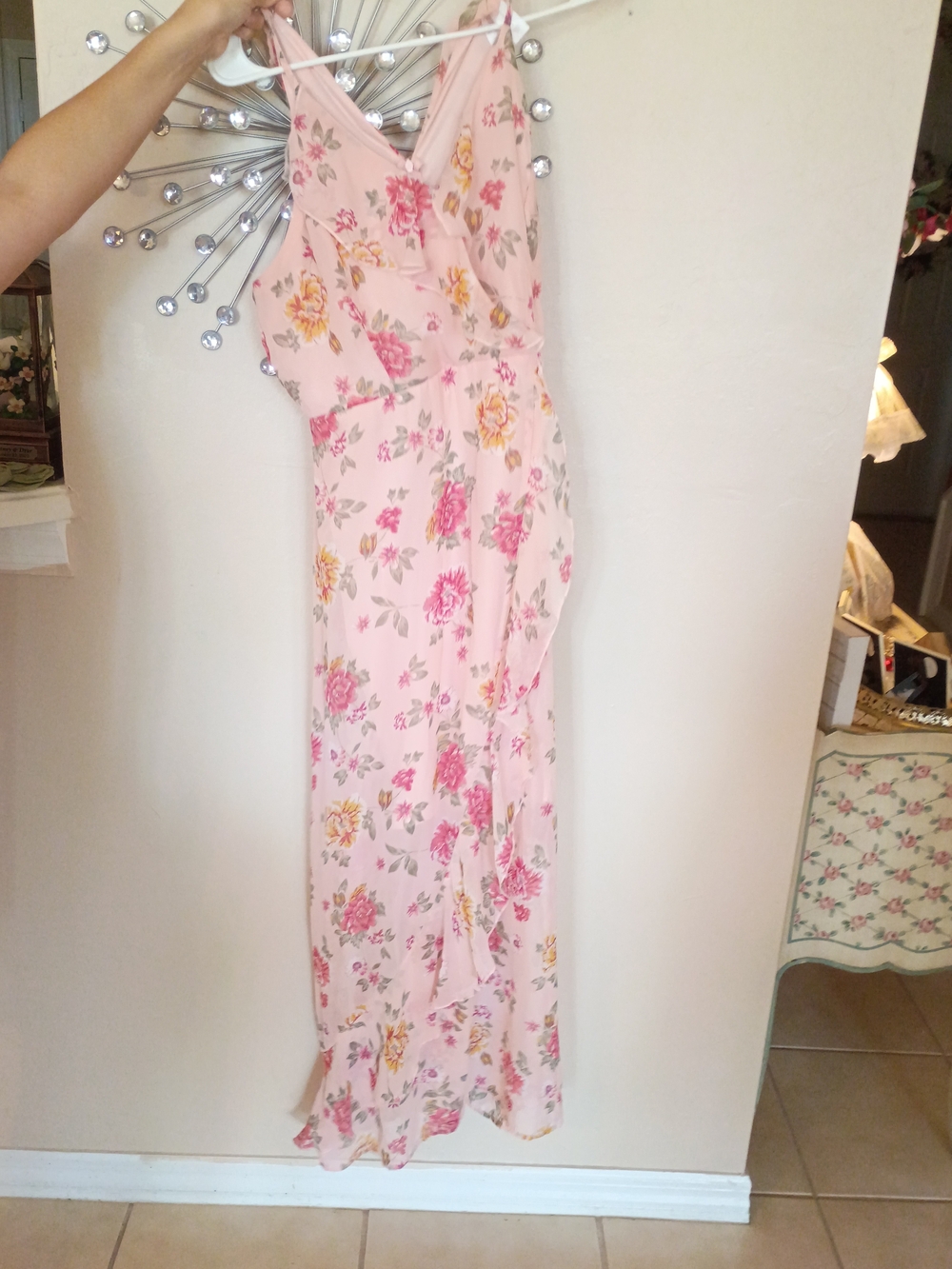 Peach Summer Floral Maxi Ruffle Dress